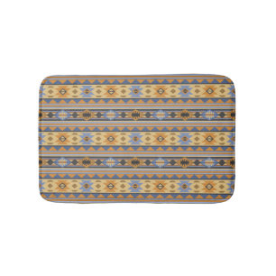Tapis De Bain Southwest Design Gold Blue Grey Tribal Motif