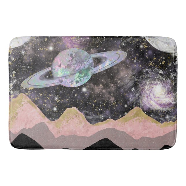 Tapis De Bain Space Mountains Gold Starry Sky Galaxy Planètes (Devant)