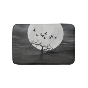 Tapis De Bain Spooky Ravens Flying Against the Full Moon