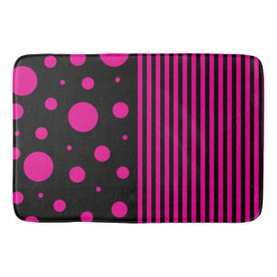 Tapis De Bain Spots et rayures en Magenta et noir
