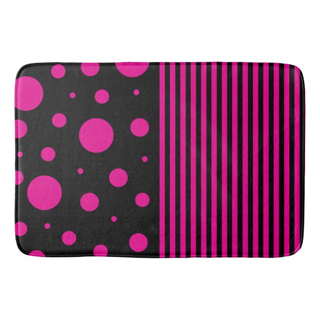 Tapis De Bain Spots et rayures en Magenta et noir (Devant)