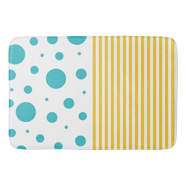 Tapis De Bain Spots et rayures - Turquoise et Jaune (Devant)