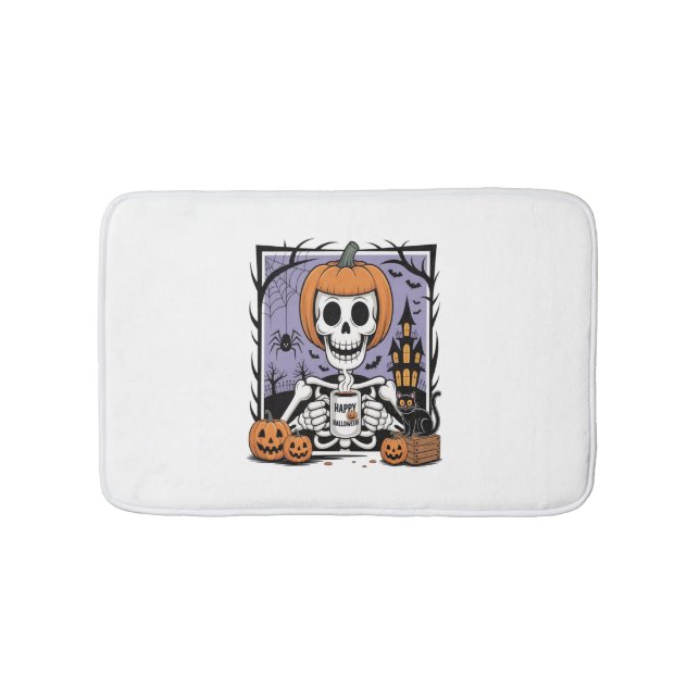 Tapis De Bain Squelette citrouille Boire Café (Devant)