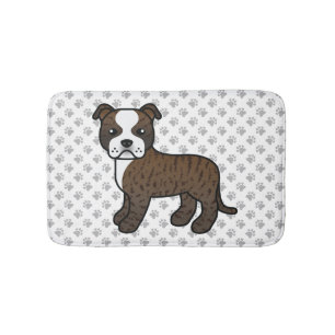 Tapis De Bain Staffie Bringé Et Blanc Chien De Dessin Animé Mign