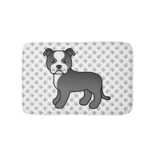 Tapis De Bain Staffie noir et blanc Chien de dessin animé mignon