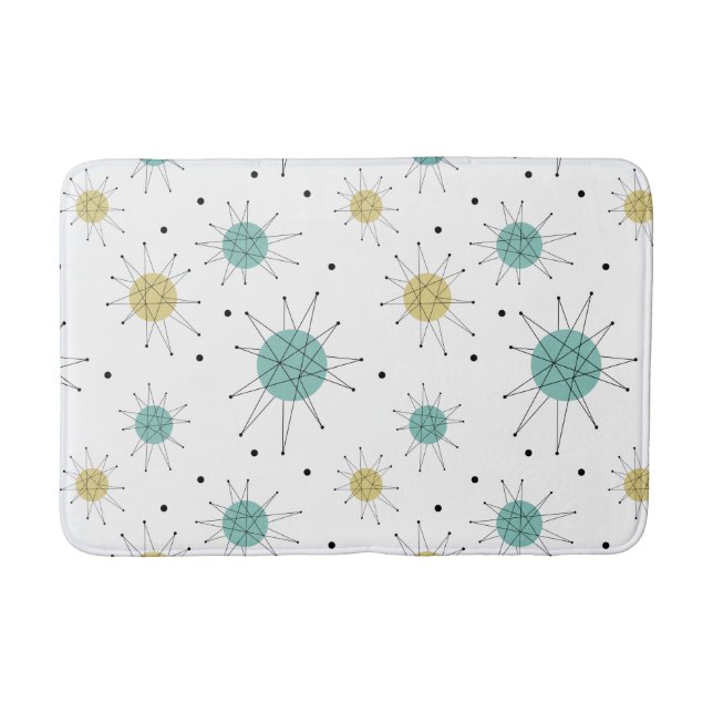 Tapis De Bain Starburst franciscain jaune bleu milieu du siècle (Devant)