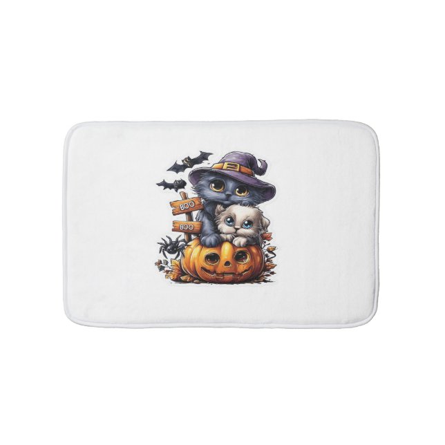 Tapis De Bain Sticker Chat Halloween mignonne - Casquette sorciè (Devant)
