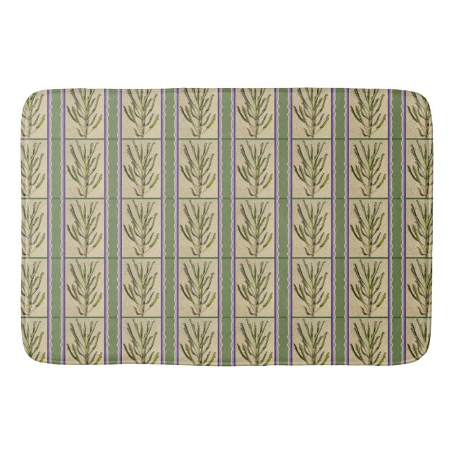 Tapis De Bain Stripes of Kalanchoes on Moss Green (Devant)