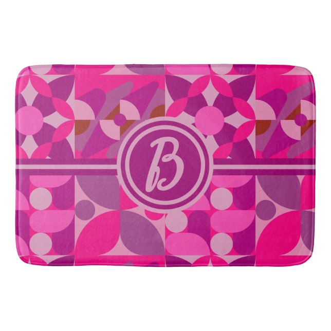 Tapis De Bain Style Bauhaus géométrique rose et bordeaux (Devant)