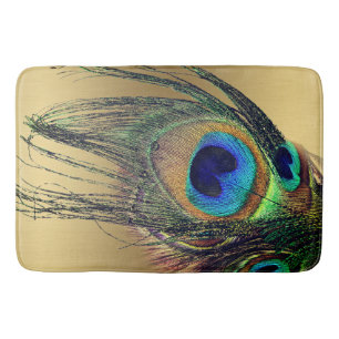 Tapis De Bain Style Chic Blue Gold Peacock Feather