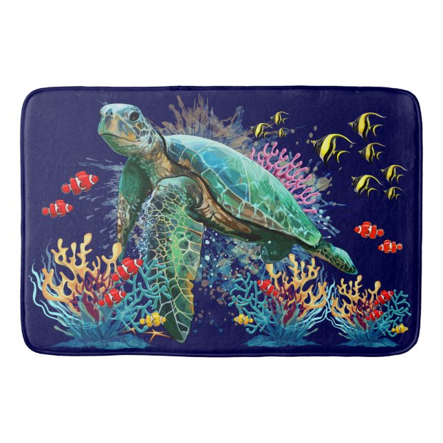 Tapis De Bain Style d'aquarelle sous-marine de tortue marine (Devant)