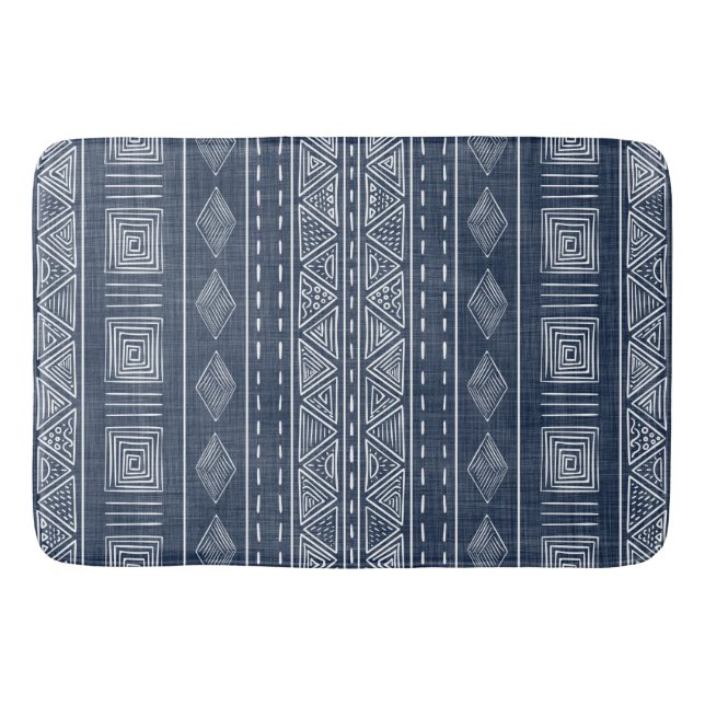 Tapis De Bain Style de tissu de boue Marine bleu et blanc Motif  (Devant)