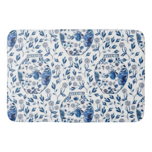 Tapis De Bain Style floral peint à la main en Chinoiserie bleue 