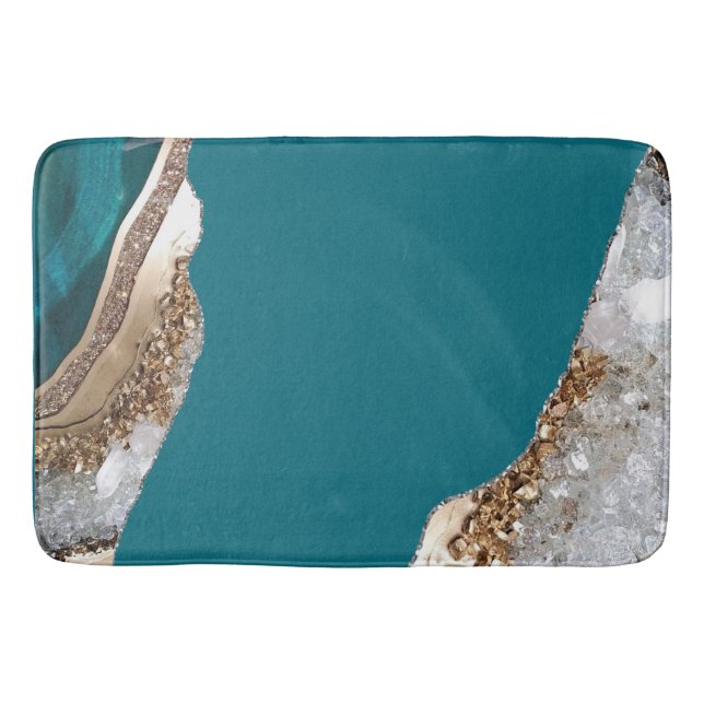 Tapis De Bain Style Turquoise Vert Or Agate Géode Chic (Devant)