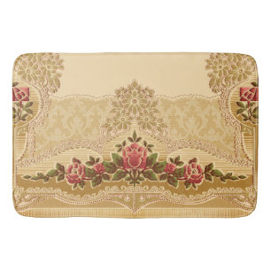 Tapis De Bain Style vintage Embossé Or et Flore Rouge