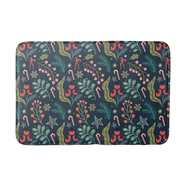 Tapis De Bain Sucre de canne festif et Holly Motif (Devant)