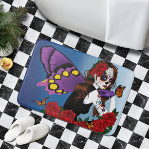 Tapis De Bain Sucre Violet Crâne Fée Roses Rouges Monarches Goth