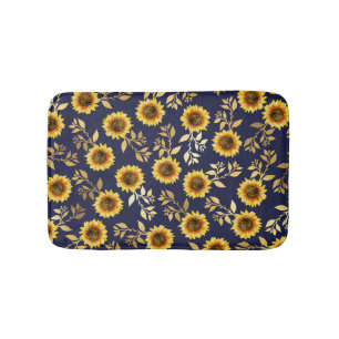 Tapis De Bain Sunny Yellow Gold Navy Feuille Motif