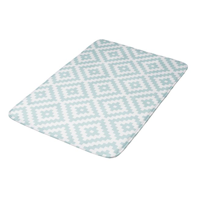 Tapis De Bain Symbole aztèque Bloc Ptn Canard Oeuf Bleu & Blanc  (Angle)
