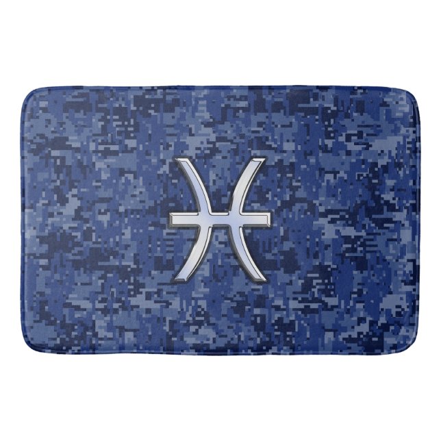 Tapis De Bain Symbole Zodiac Poissons Argent Marine Camo numériq (Devant)