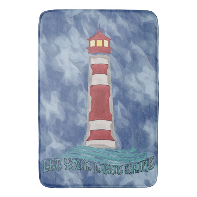 Tapis De Bain T-Shirt Phare Vagues Laissez Votre Lumière Bleue (devant Vertical)
