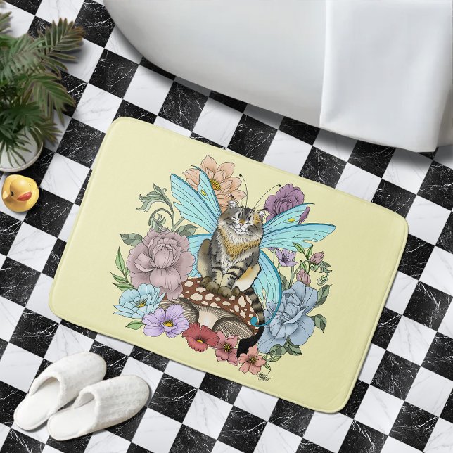 Tapis De Bain Tabby Fairy Cat Mushroom Floral (Créateur téléchargé)
