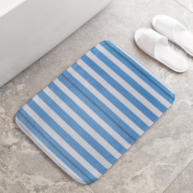 Tapis De Bain Tailles simples Bleu et Blancs (Créateur téléchargé)