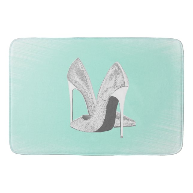 Tapis De Bain Talons d'argent sur la menthe (Devant)