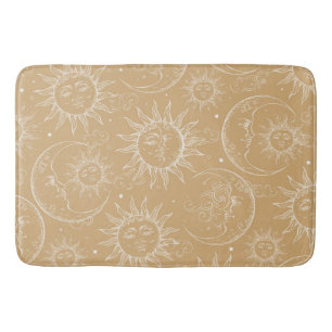 Tapis De Bain Tan & Blanc Vintage Céleste Soleil Lune Étoiles