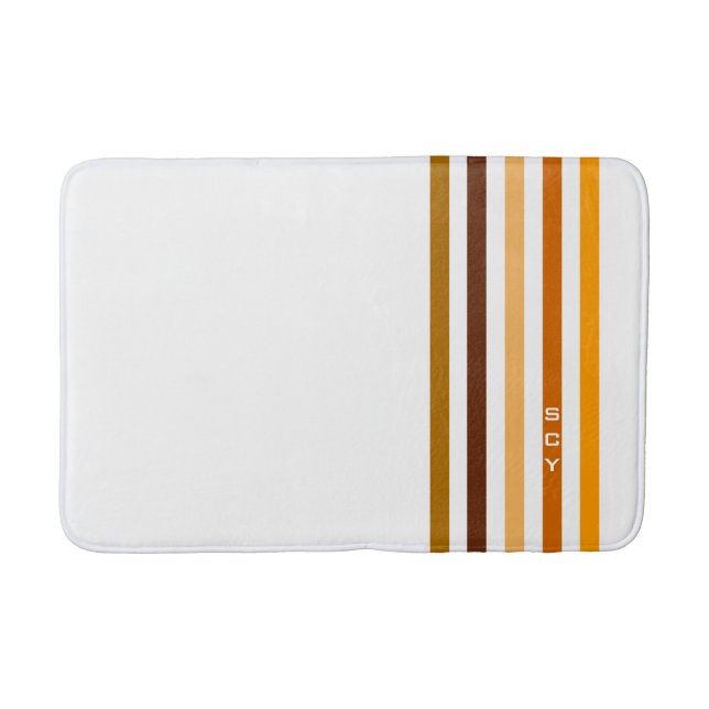 Tapis De Bain Tan Brown Orange Vertical Stripes Monogramme (Devant)