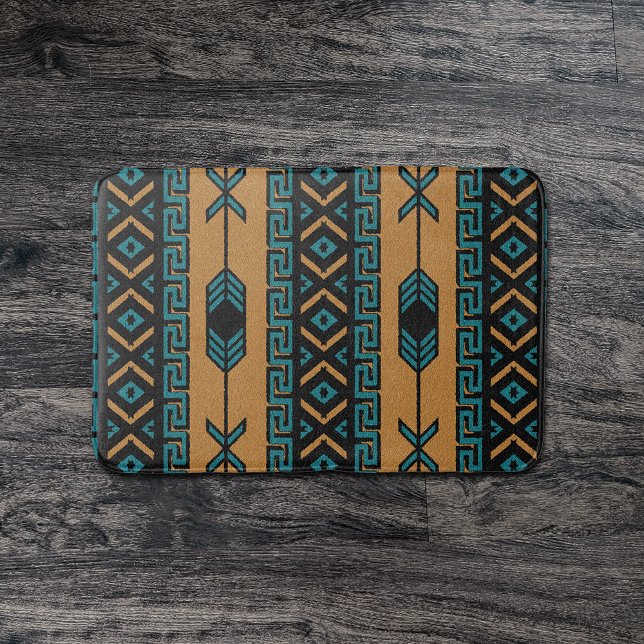 Tapis De Bain Tan Et Turquoise Motif Aztec Sud-Ouest (Créateur téléchargé)
