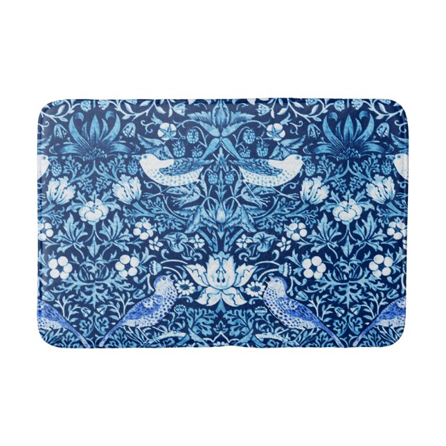 Tapis De Bain Tapisserie Art Nouveau Oiseau et Fleur, Bleu foncé (Devant)