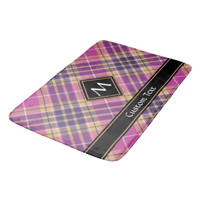 Tapis De Bain Tartan rose, or et bleu (Angle)