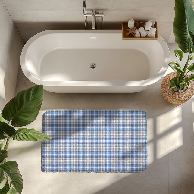 Tapis De Bain Tartan Taupe Bleu Moderne (Créateur téléchargé)