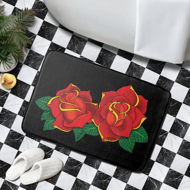 Tapis De Bain Tatouage aux roses rouges (Créateur téléchargé)