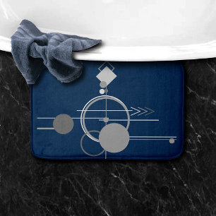 Tapis De Bain Tattoo Line Art Abstrait Marine Blue Charcoal Gr