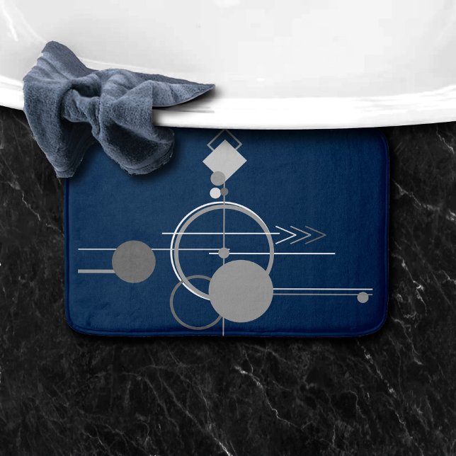 Tapis De Bain Tattoos Line Art | Marine Abstraite bleu gris fonc (Créateur téléchargé)