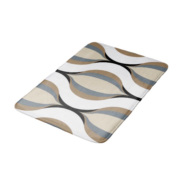 Tapis De Bain Taupe Beige Tan Gris Blanc Noir Vagues d'oignon (Angle)