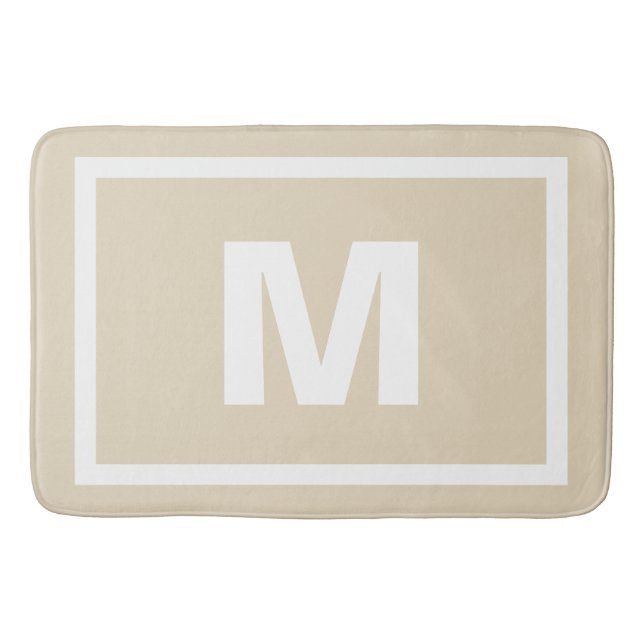Tapis De Bain Taupe moderne Simple cadre blanc & lettre monogram (Devant)