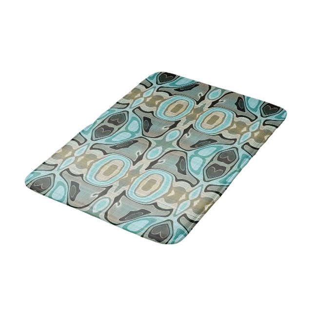 Tapis De Bain Taupe Turquoise Aqua Turquoise Bali Motif Batik (Angle)