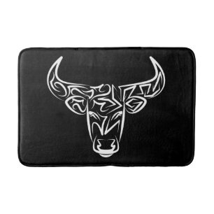 Tapis De Bain Taureau tribal noir et blanc / Ox