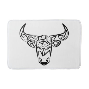 Tapis De Bain Taureau tribal noir et blanc / Ox