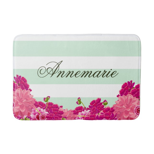 Tapis De Bain Tendance Country Chic Rose floral Bouquet Stripes (Devant)