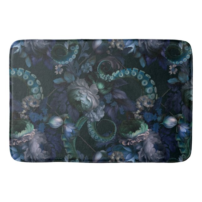 Tapis De Bain Tentacle Turquoise De Cthulhu Gothique Avec Fleurs (Devant)