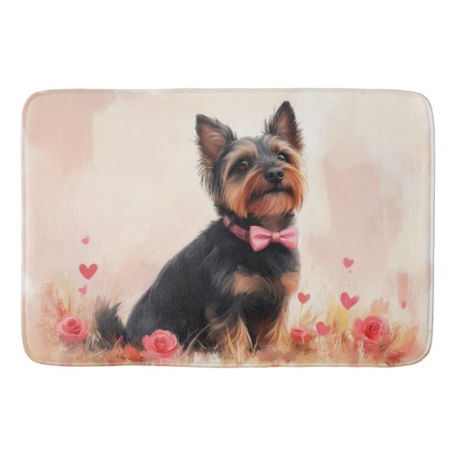 Tapis De Bain Terrier Australien avec des Roses - Saint-Valentin (Devant)