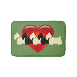 Tapis De Bain Terrier écossais/coeur rouge/Sage/zazzé vert