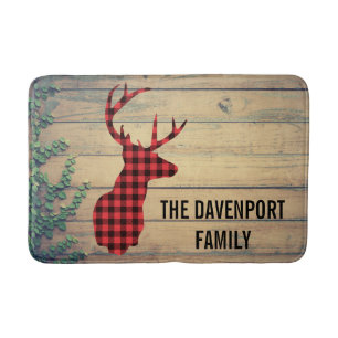 Tapis De Bain Tête de cerf avec Antlers sur plateaux en bois ave