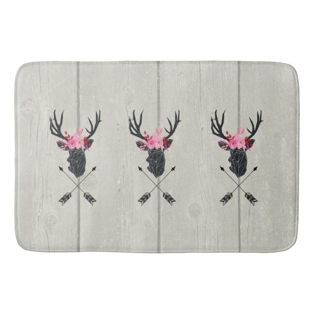 Tapis De Bain Tête de cerf géométrique avec couronne florale sur (Devant)