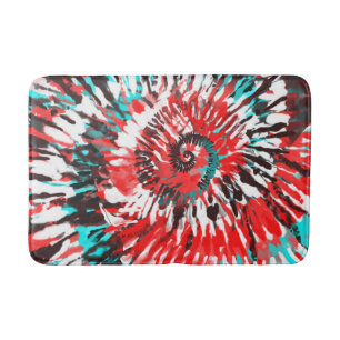 Tapis De Bain Tie and Dye Rouge Sarcelle Noir Blanc & Gris