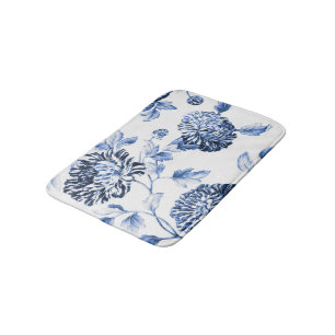 Tapis De Bain Toile floral botanique bleu et blanc No2 de